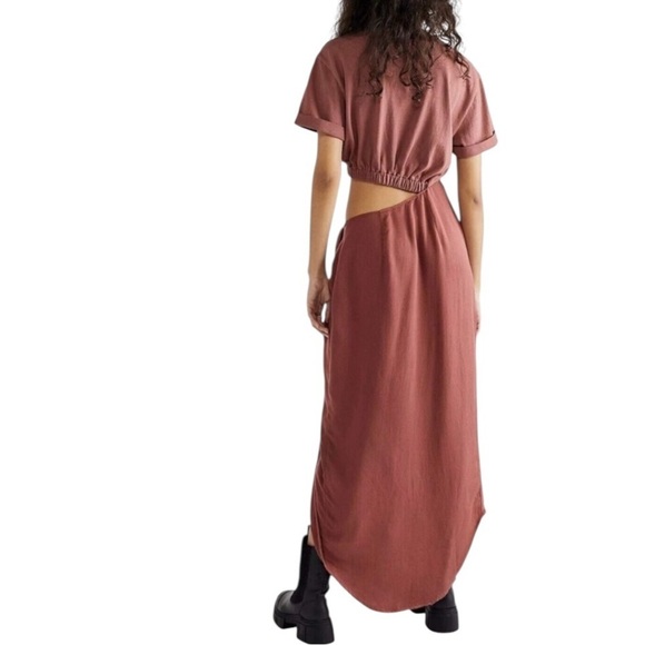Free People Rae Maxi Dress Redwood Effortless Cutout Resort Solid Beach L 277142 - Picture 2 of 13
